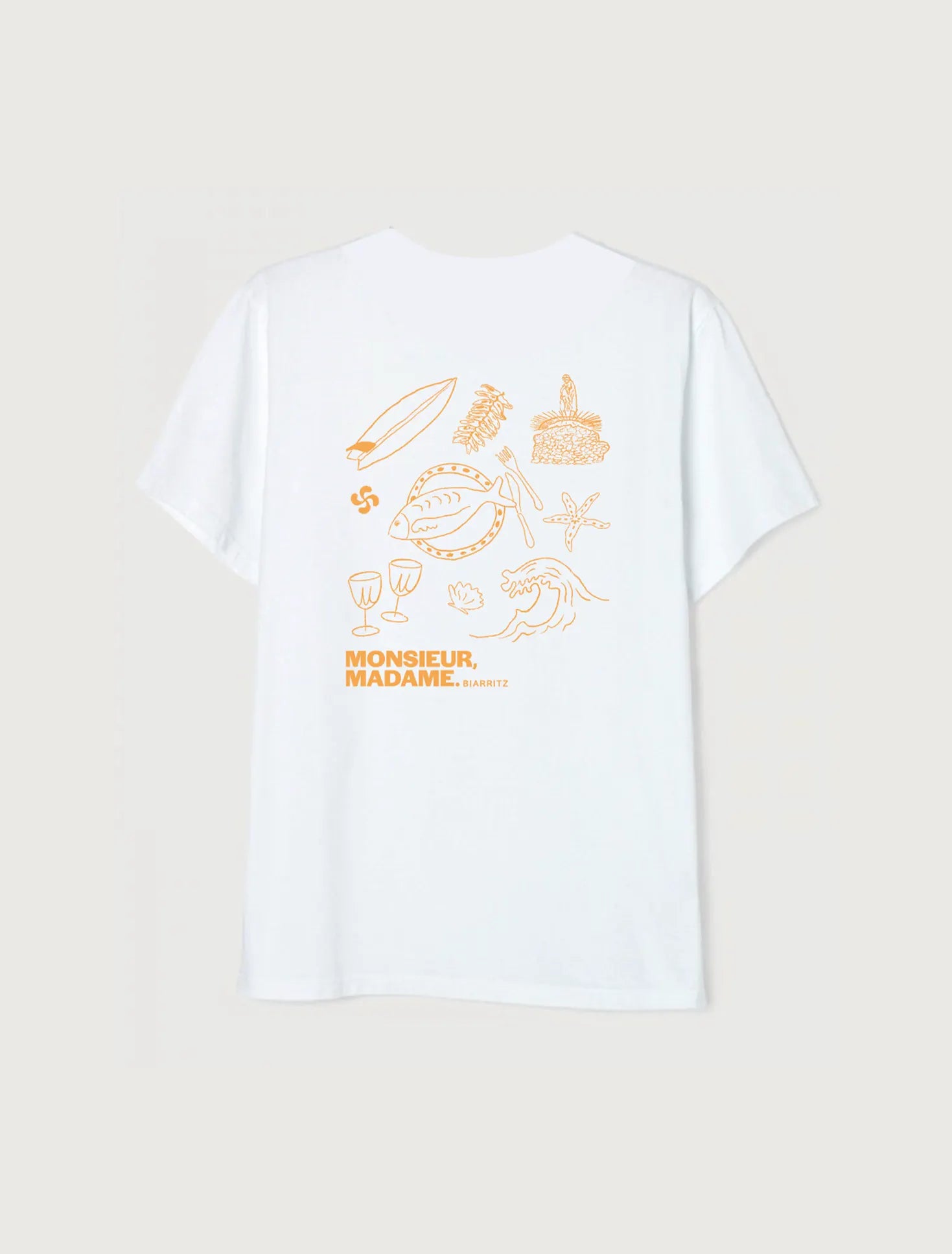 TEE-SHIRT MONSIEUR MADAME x AMV BLANC-ORANGE FLUO